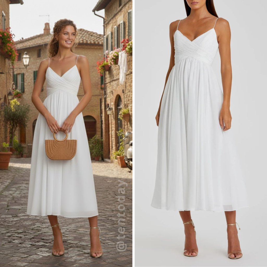 $338 Mac Duggal Womens Size Xs White Pleated Ruched Airy Flowy Chiffon Dress